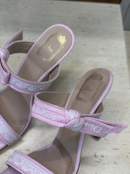 CD 26s Heeled Sandal 10cm Light Pink Beige Leather Fabric 633069