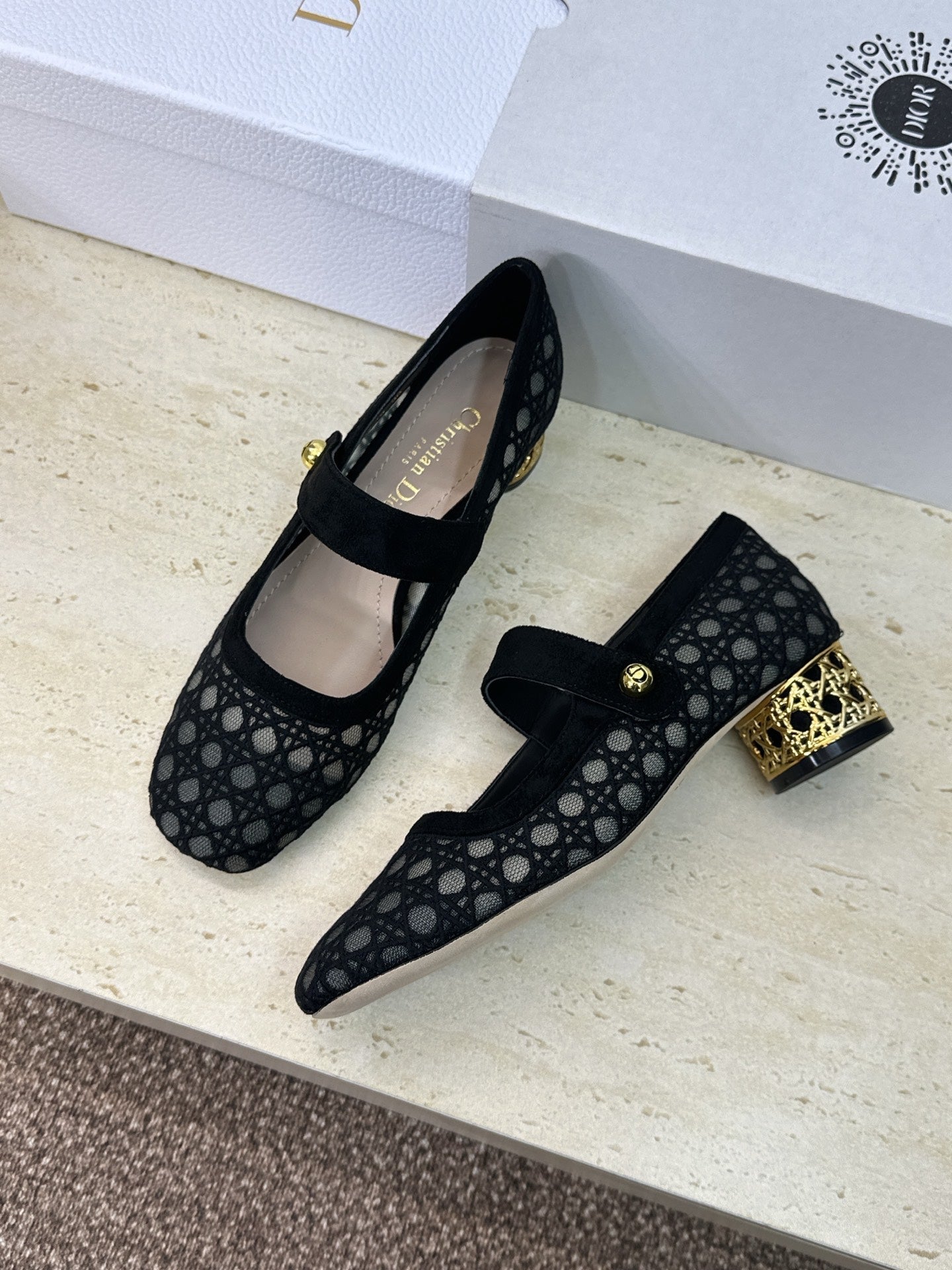 CD 26 Lolita High Heels 40 Black Mesh Gold 633052