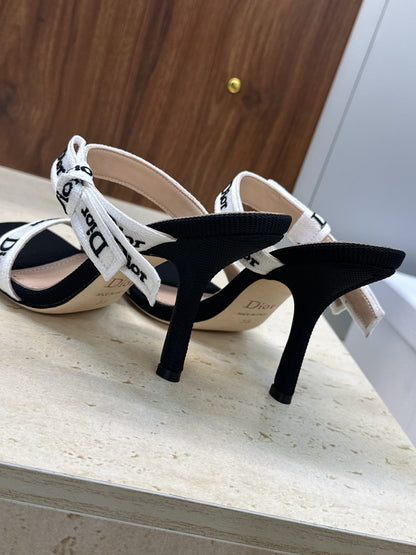 CD 26s Heeled Sandal 10cm Black Beige Leather Fabric 633072
