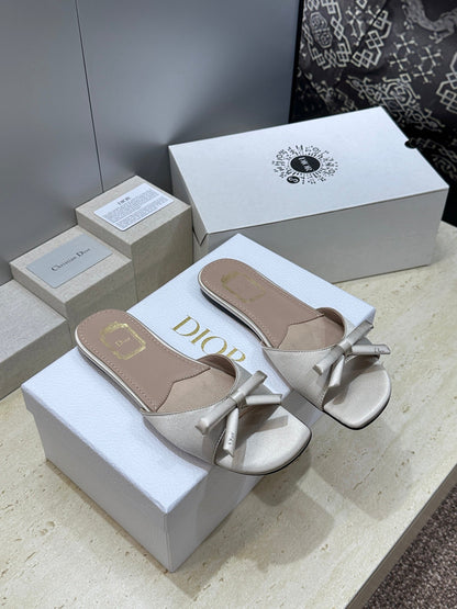 CD Dior Bow Slides Grey Satin 884661