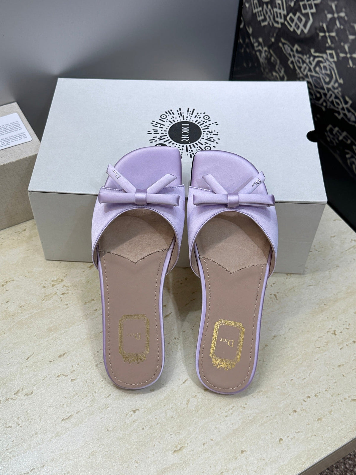 CD Dior Bow Slides Light Purple Satin 884664