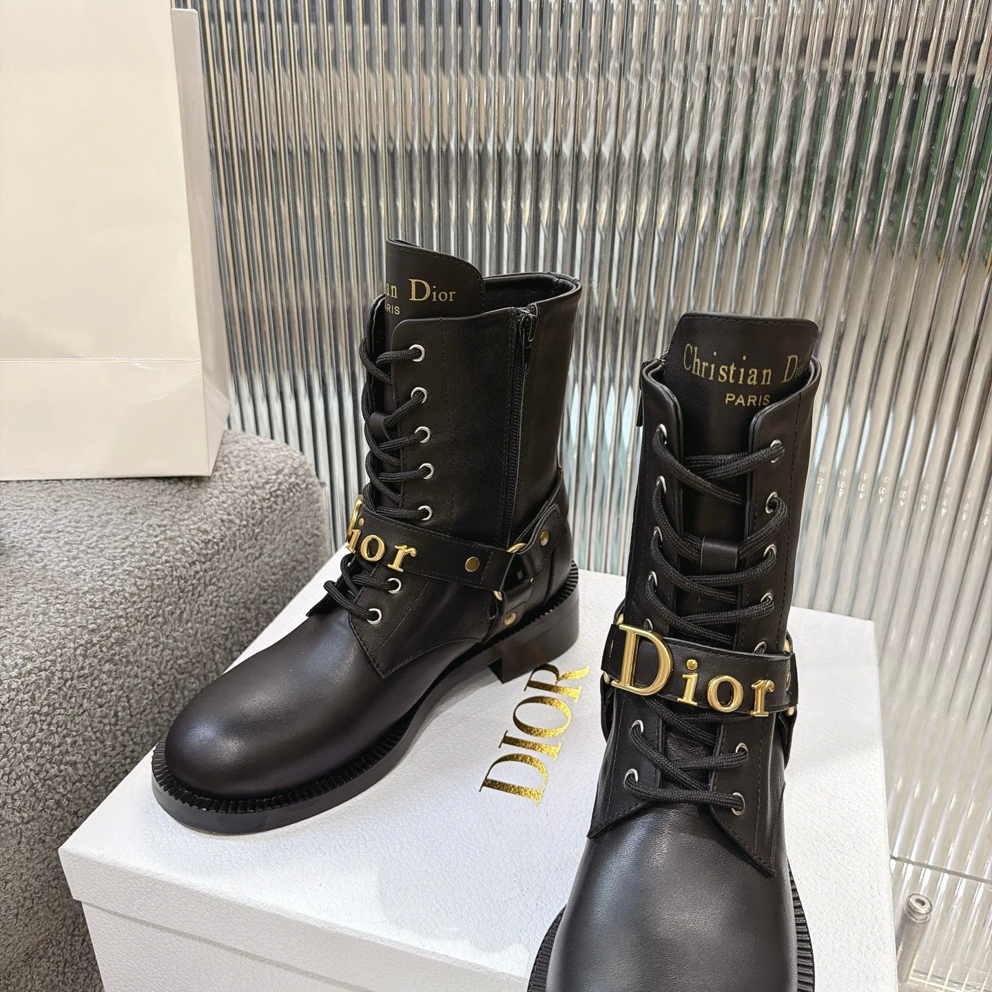 CD 26s Lace-Up Knee- Ankle Boots Black Calfskin 924101