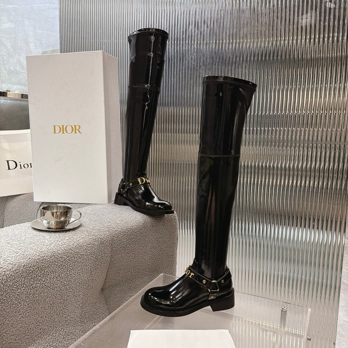 CD 26s Bolt Over-The-Knee Boot Black Patent Calfskin 924100