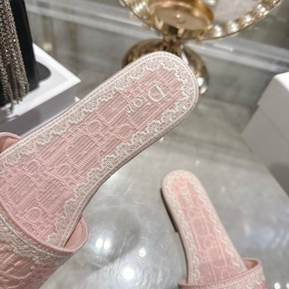 CD 26 Embroidered Sandals Pink White Canvas 592245