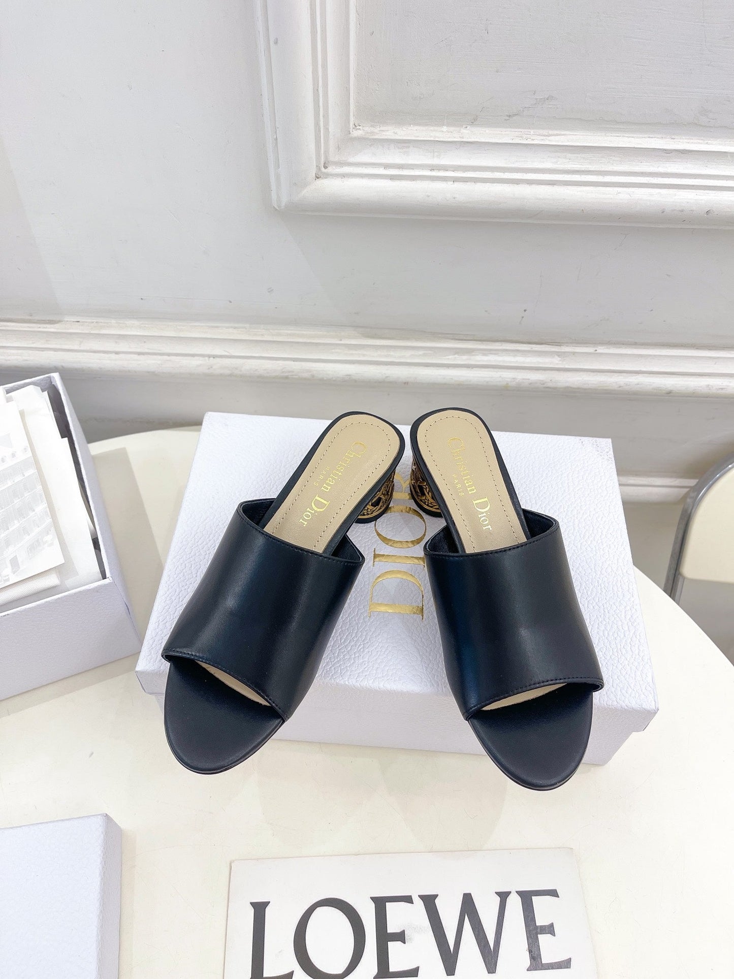 CD Icon Heeled Slide 40mm Black Calfskin