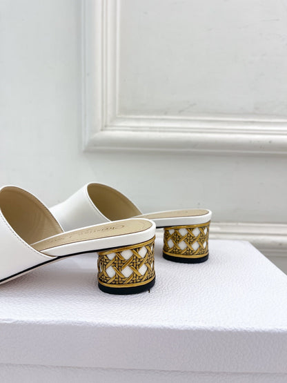 CD Icon Heeled Slide 40mm White Calfskin