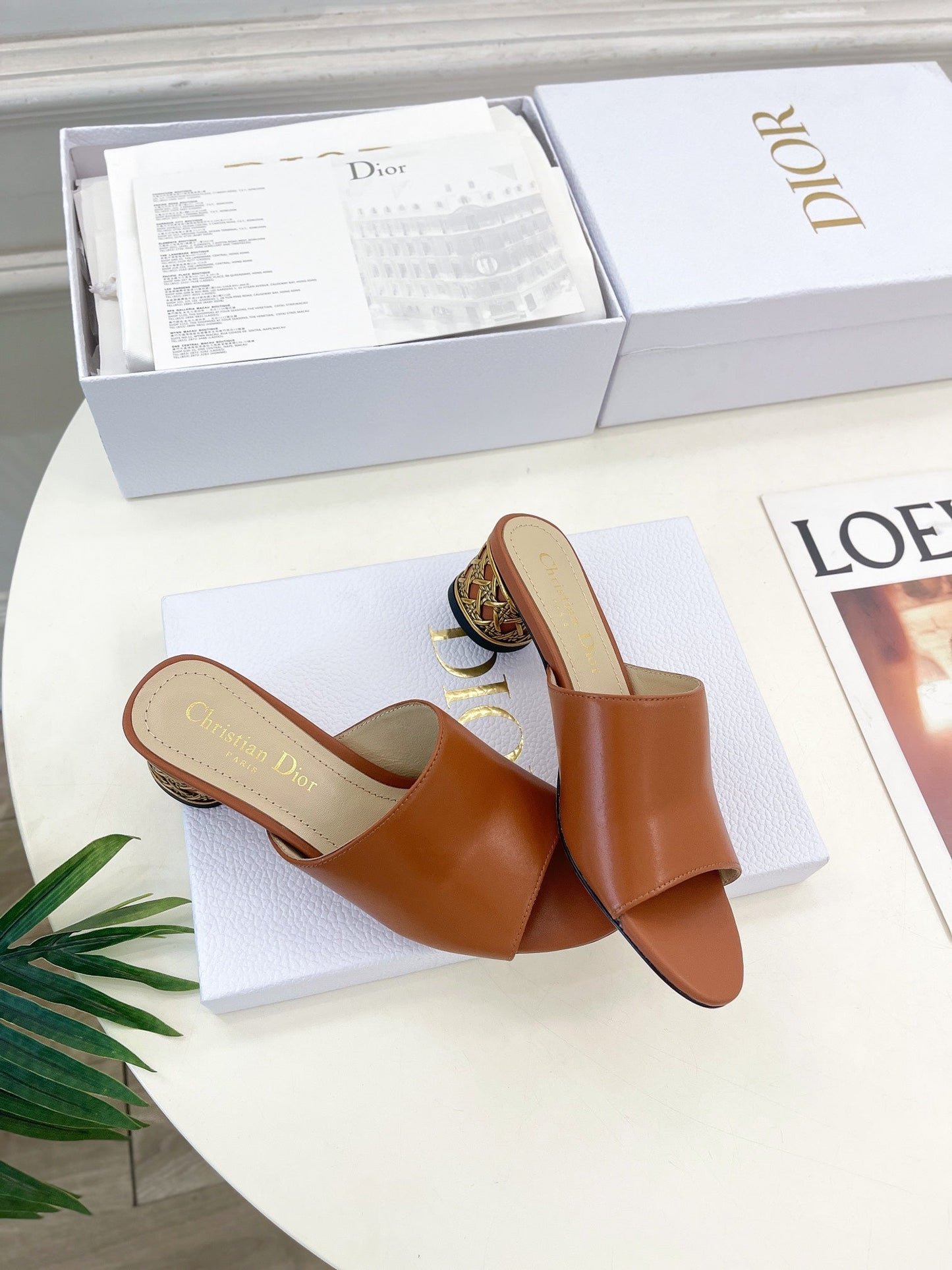 CD Icon Heeled Slide 40mm Brown Calfskin