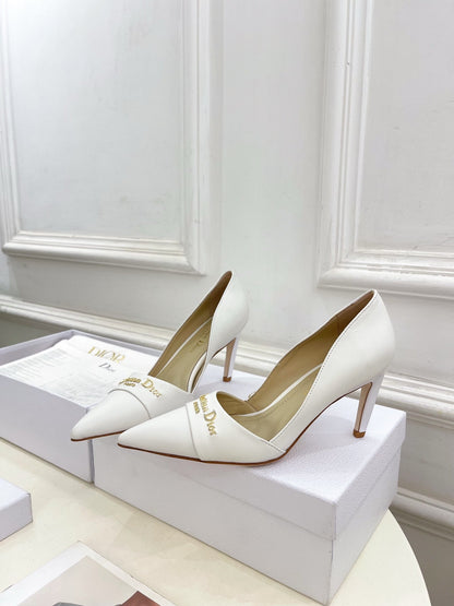 CD 25 Pump High Heels White Calfskin 307421