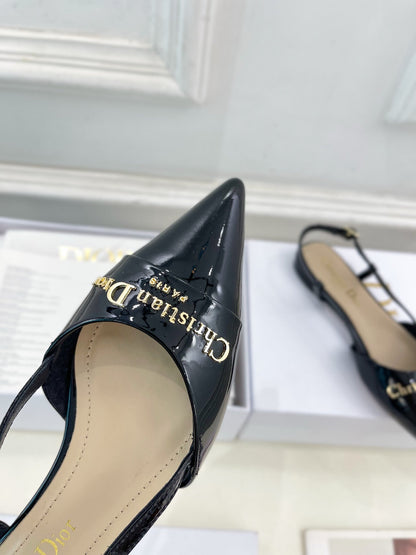 CD 25 Slingback Flat Black Patent Leather 307438