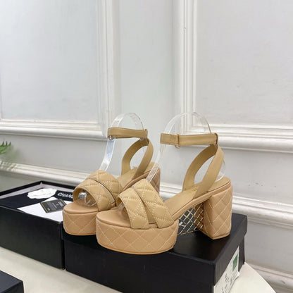 CC 26s HighHeeled Platform Sandals 85 Beige Sheepskin 631869